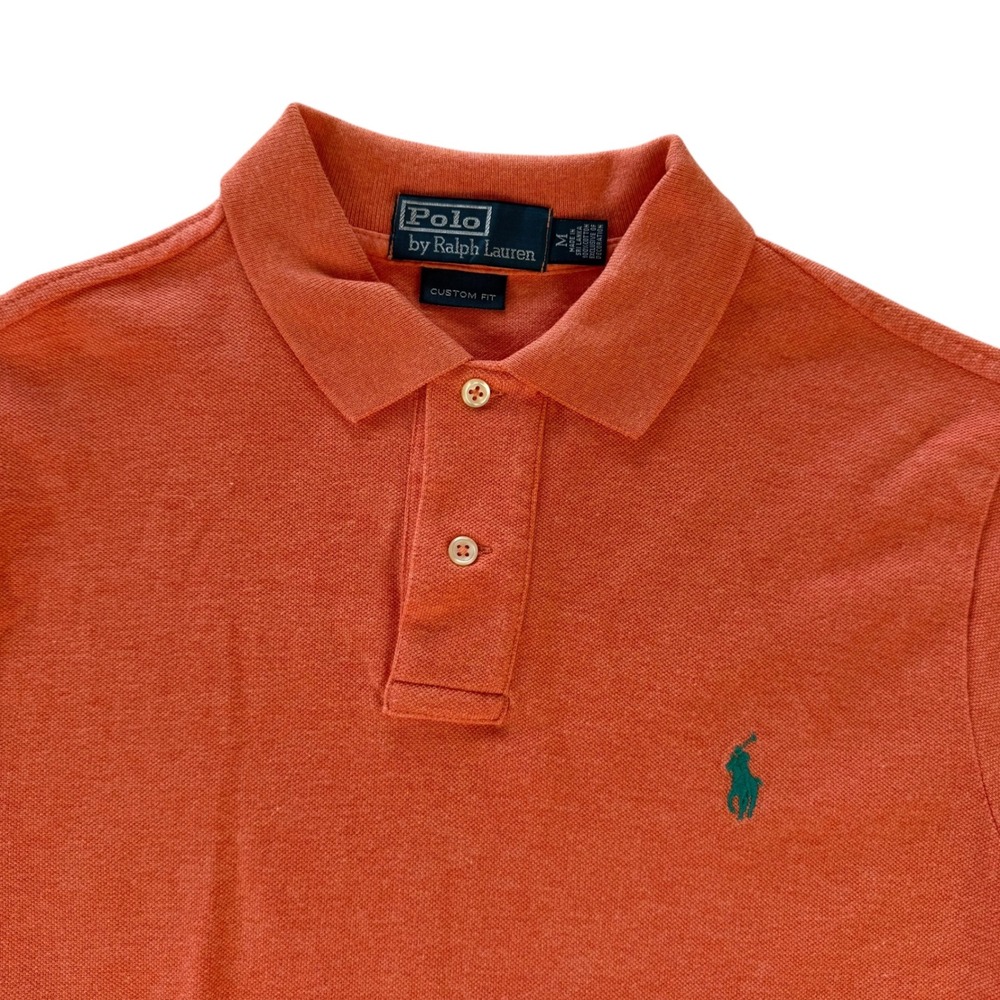 Polo Ralph Lauren Mens Custom‎ Fit Orange Cotton Pique Polo Shirt Green Pony M